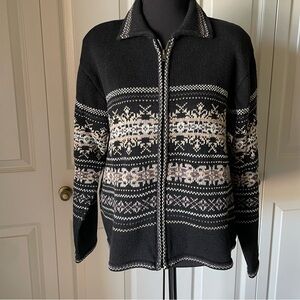 Heirloom Collectibles | Fair Isle Black Cardigan. Size Medium. Shoulder pads
